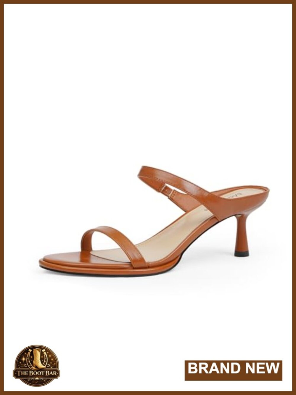 Women's Kitten Heel Sandals Two Strap Faux Leather Slip On Open Toe Heels